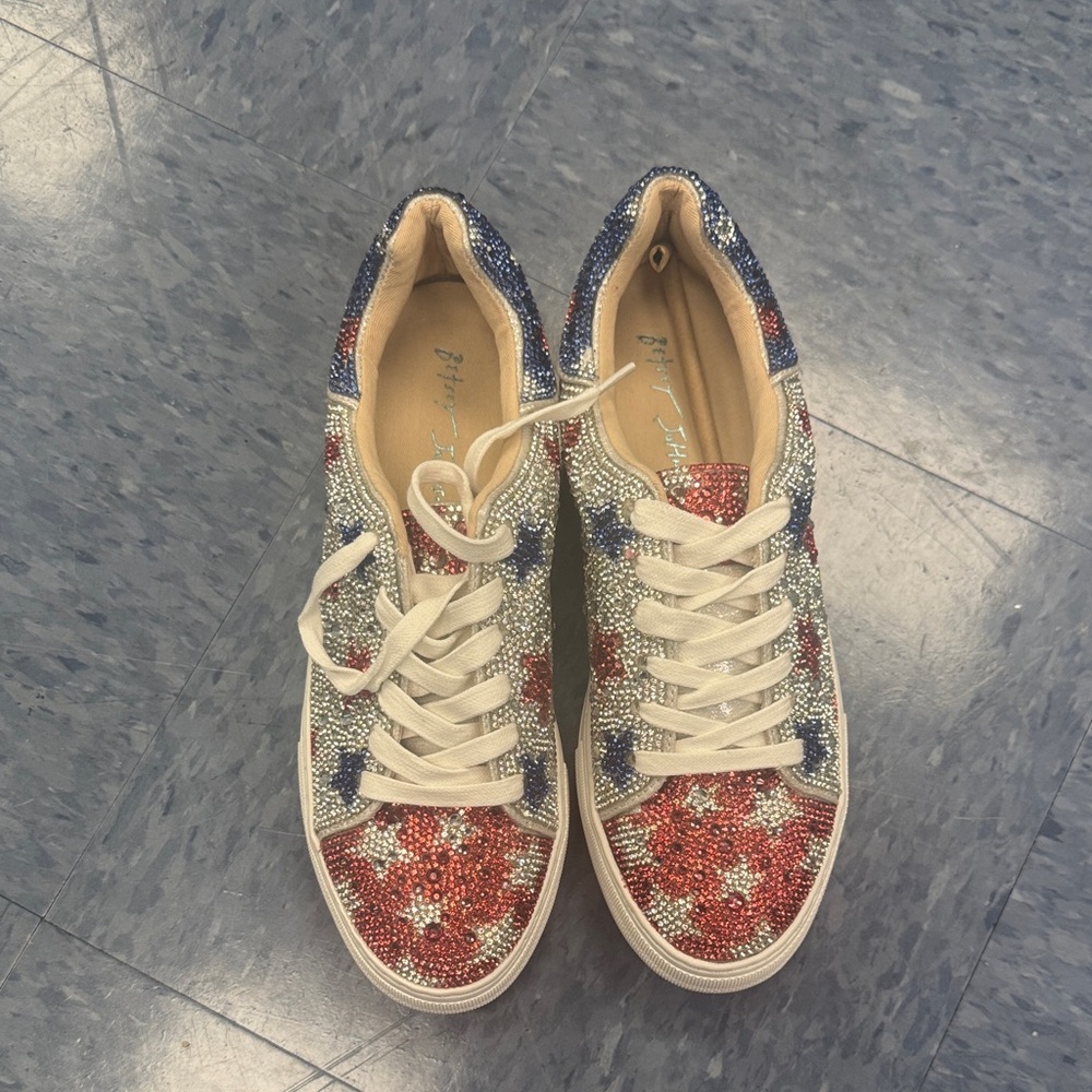 Betsey Johnson Red and Blue Glitter Sneakers